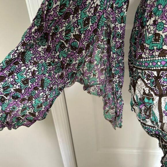 Gypsy Rose Women’s Bohemian Hippie Flowy Top Blouse Size Large Green Purple - Picture 2 of 15